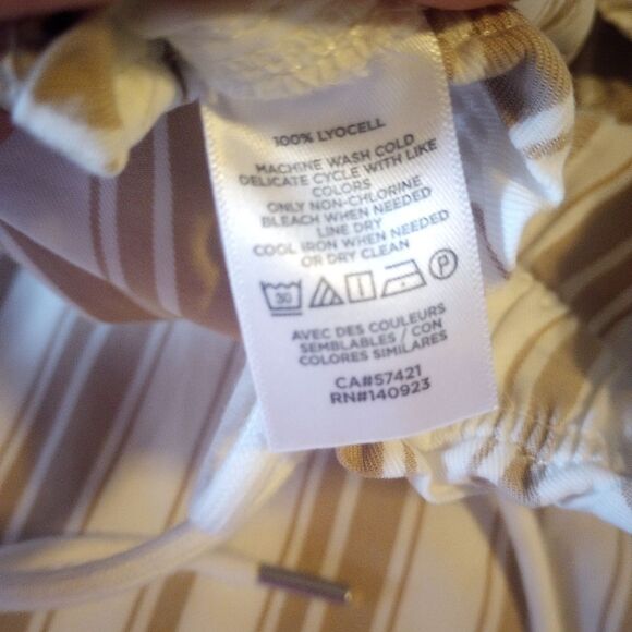 LOFT elastic waist cropped wide leg tan striped pants - Picture 9 of 11